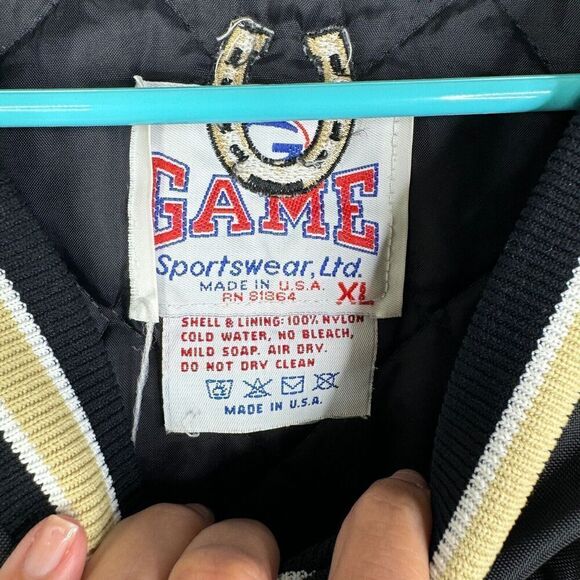 VTG Game Sportswear Jacket Men XL USA Pullover Black Nylon Bomber Football - Picture 7 of 9